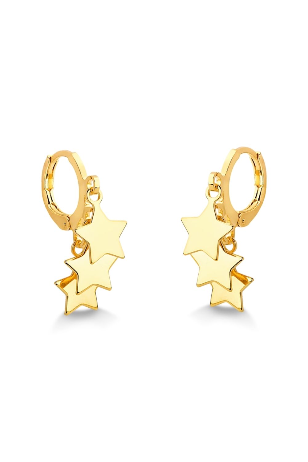BRINCO DE ARGOLA COM TRES ESTRELAS FOLHEADO A OURO 18K