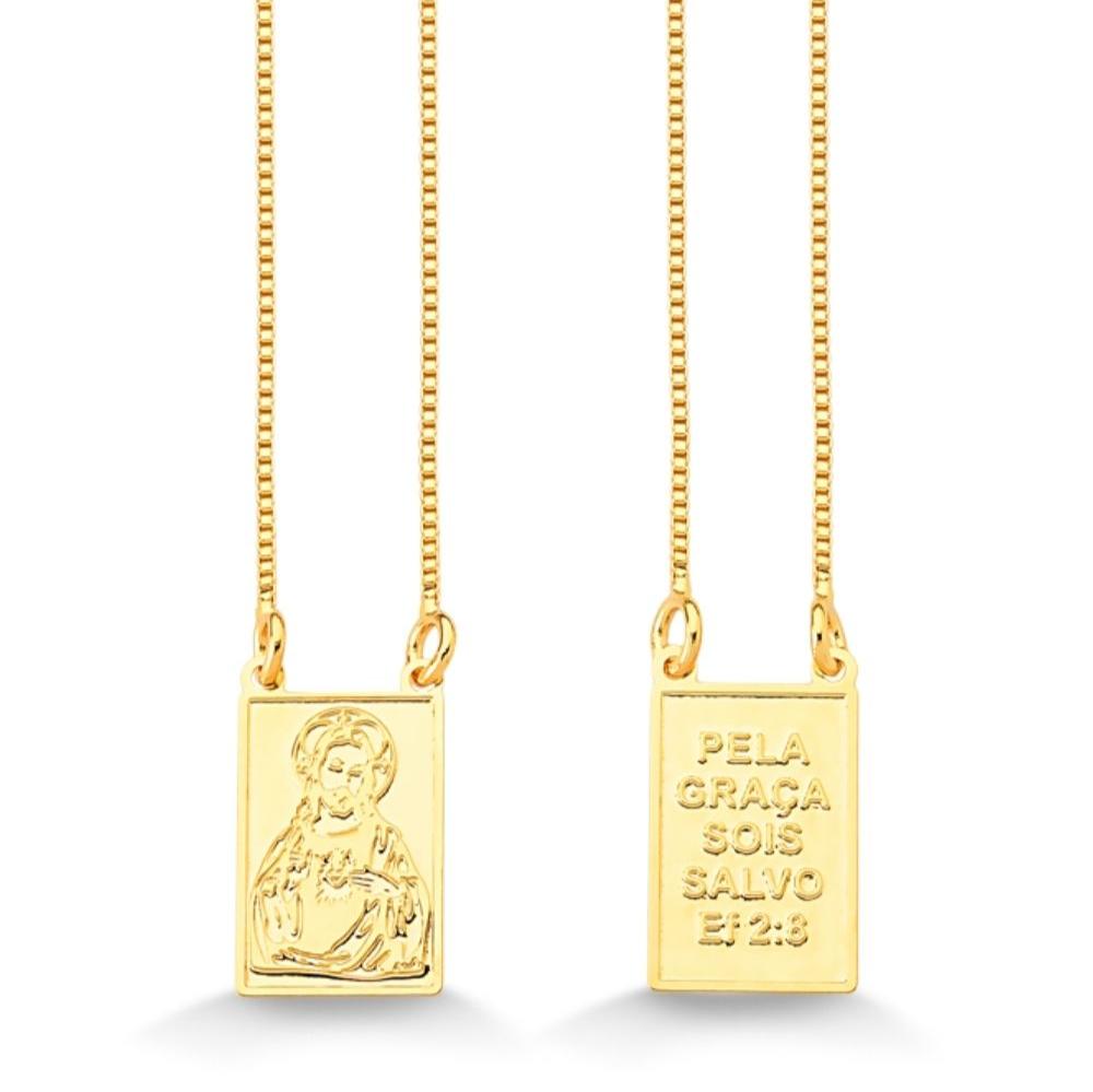 ESCAPULÁRIO SAGRADO CORAÇÃO DE MARIA FOLHEADO A OURO 18K