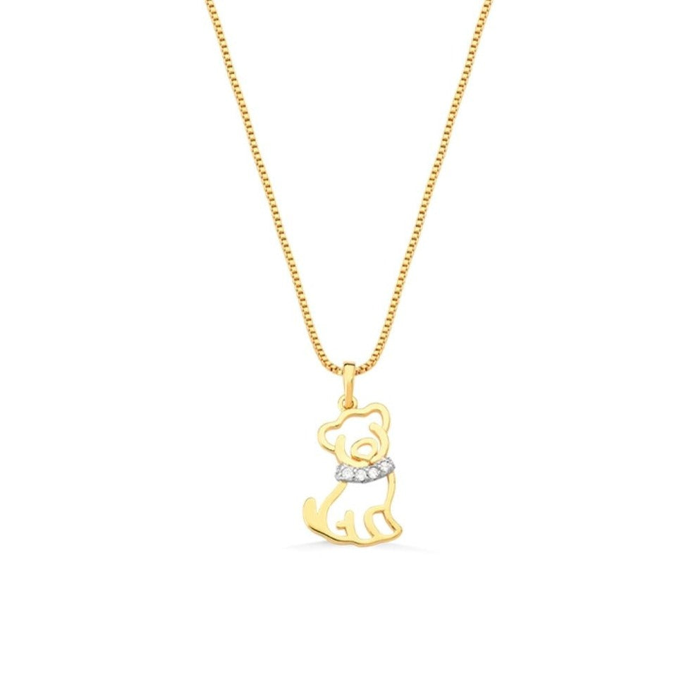 COLAR CACHORRO COM ZIRCONIA NO PESCOÇO FOLHEADO A OURO 18K