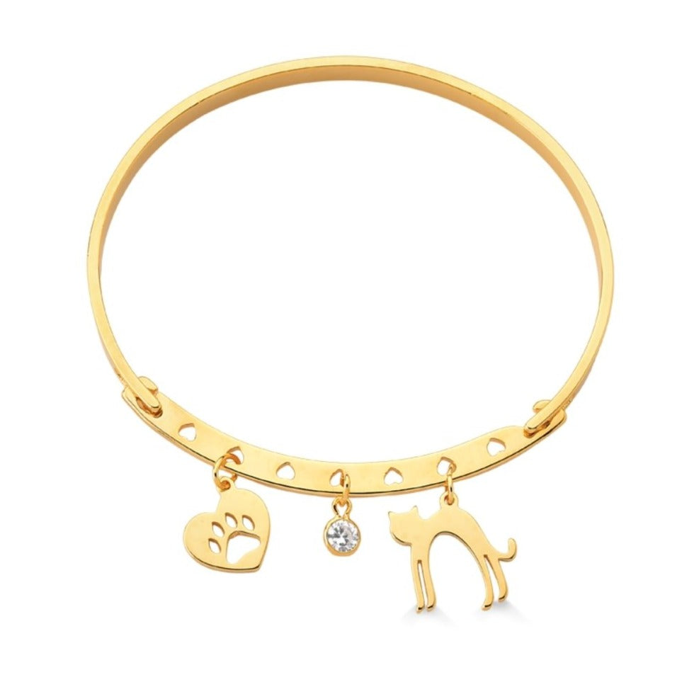 BRACELETE PINGENTE GATO E PATINHA FOLHEADO A OURO 18K