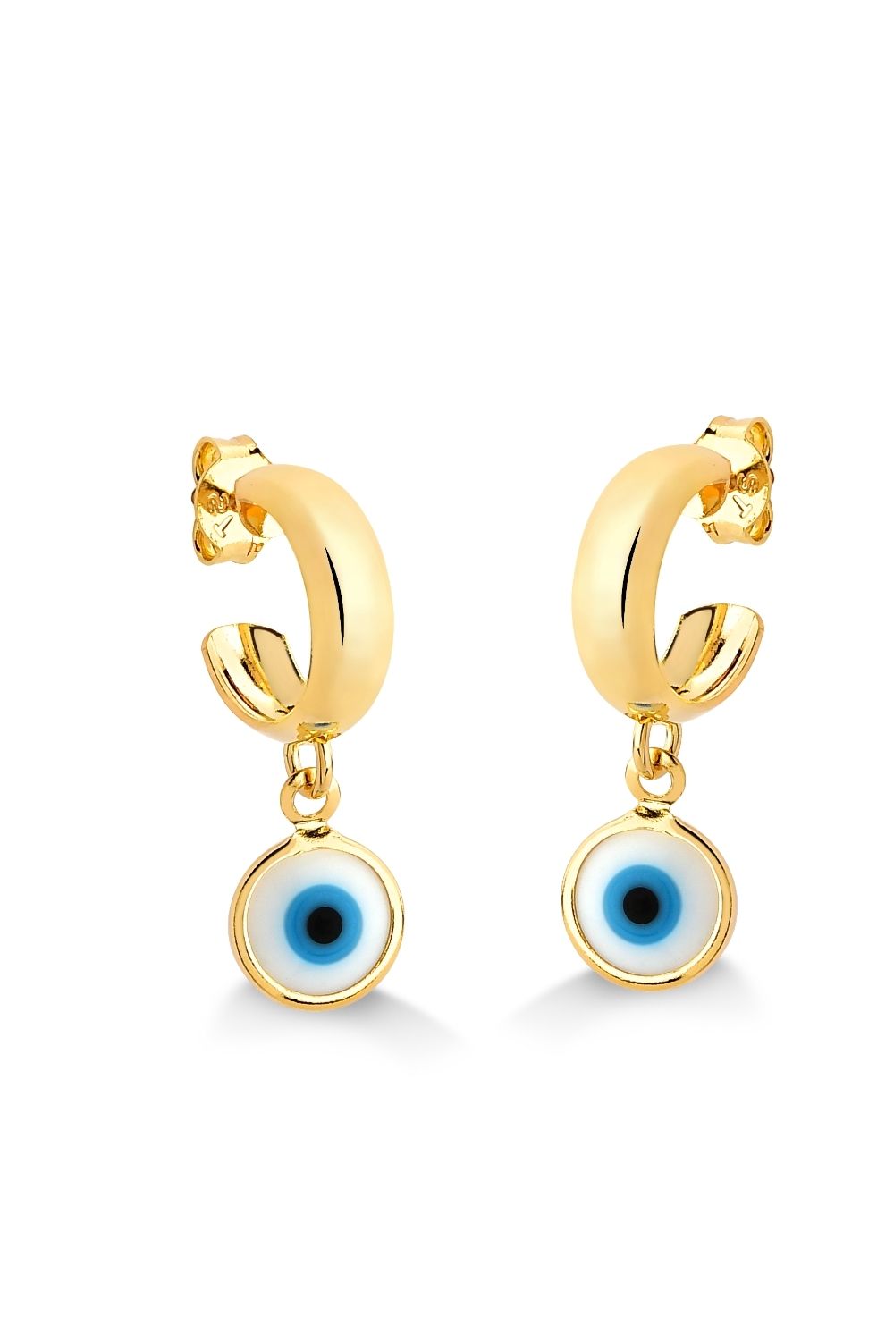 BRINCO ARGOLA COM TARRACHA E OLHO GREGO FOLHEADO A OURO 18K