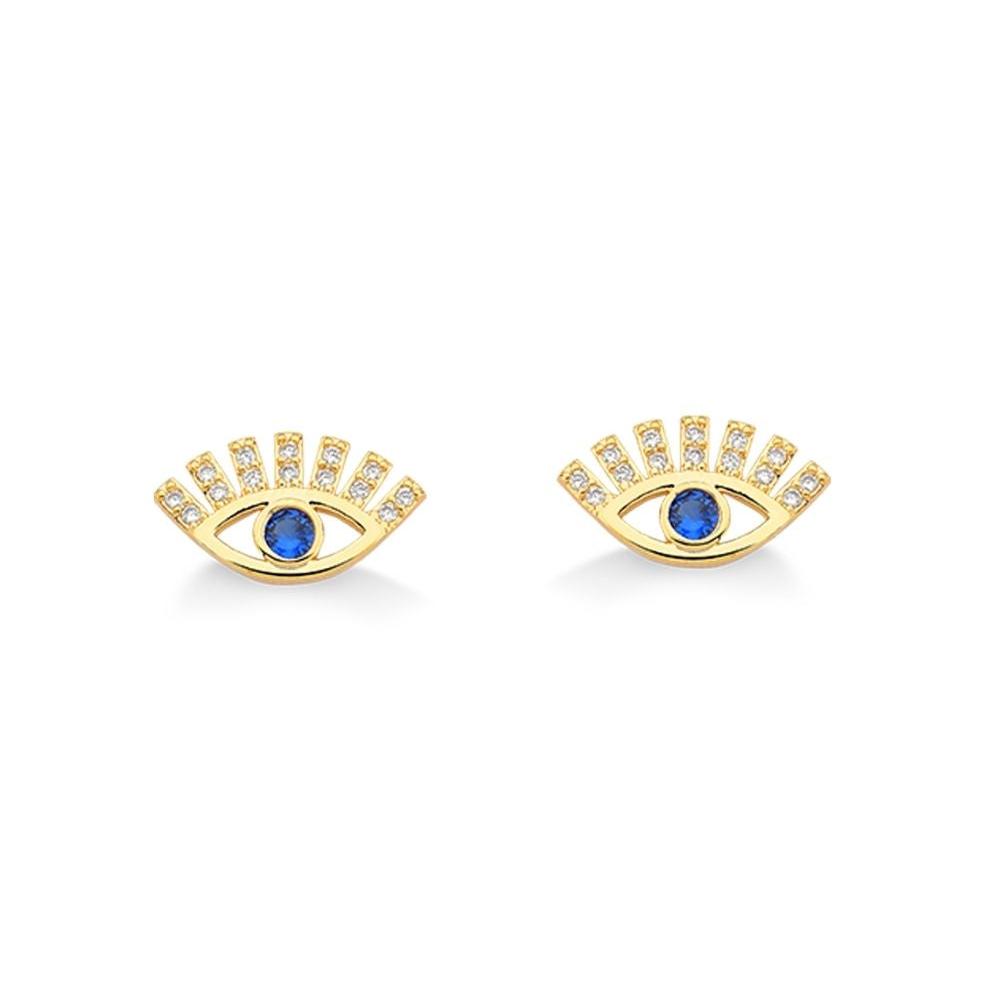 BRINCO OLHO GREGO COM ZIRCONIA AZUL FOLHEADO A OURO 18K