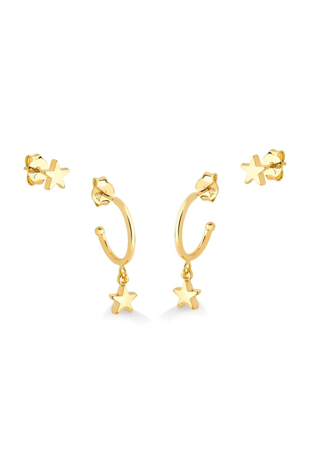 BRINCO DUPLA DE ARGOLA COM ESTRELAS FOLHEADO A OURO 18K