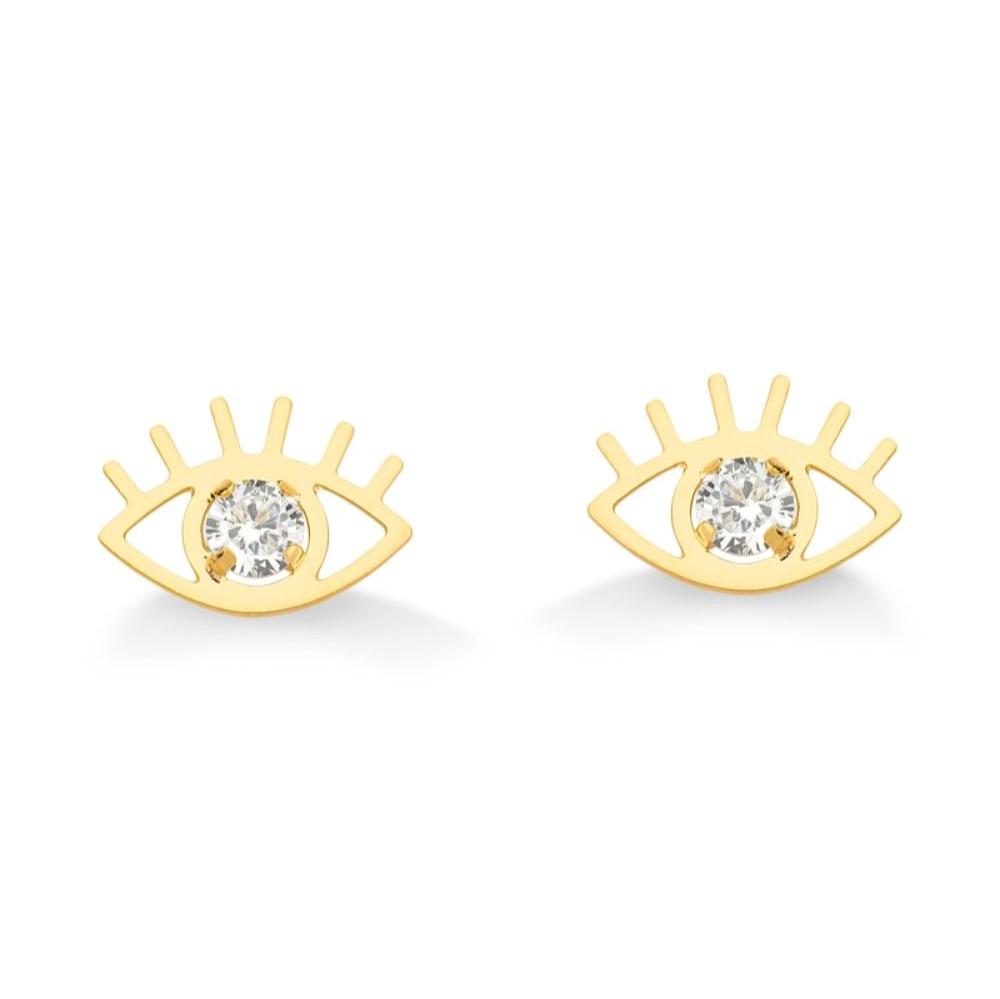 BRINCO OLHO COM CILIOS FOLHEADO A OURO 18K