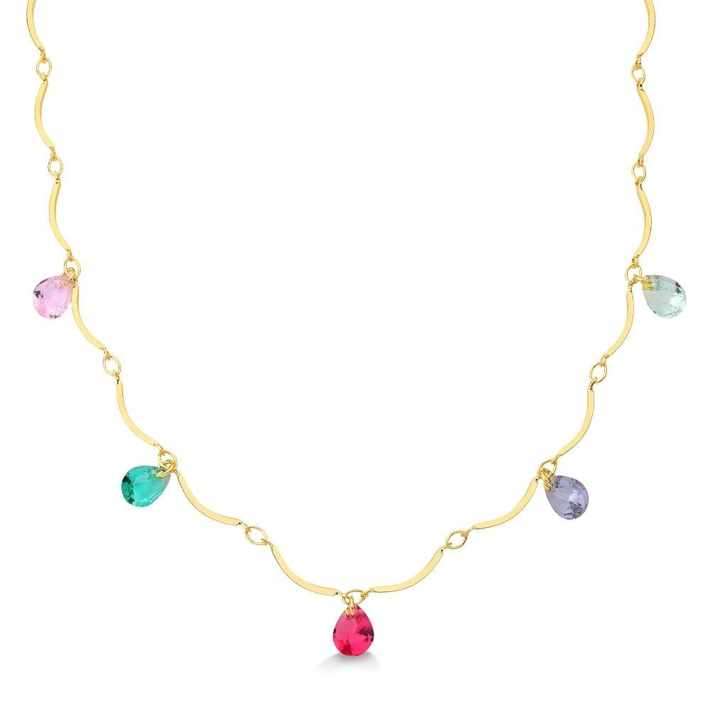 CHOKER SEMI RIGIDA COM GOTAS COLORIDAS DE ZIRCONIA FOLHEADO A OURO 18K