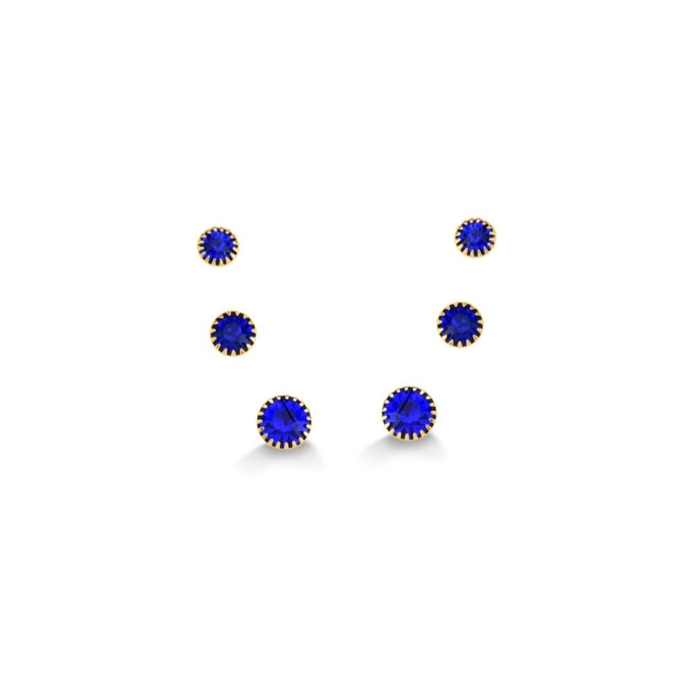 BRINCO TRIO DE CRISTAIS AZUIS FOLHEADO A OURO 18K