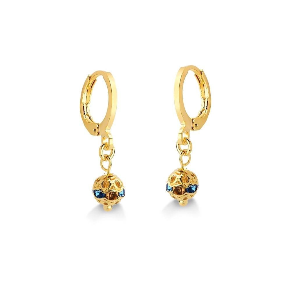 BRINCO DE ARGOLA COM ESFERA COLORIDA PEQUENA FOLHEADO A OURO 18K