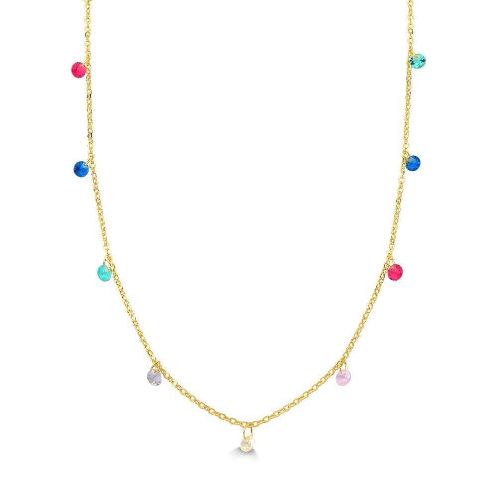 CHOKER COM CRISTAIS COLORIDOS FOLHEADO A OURO 18K