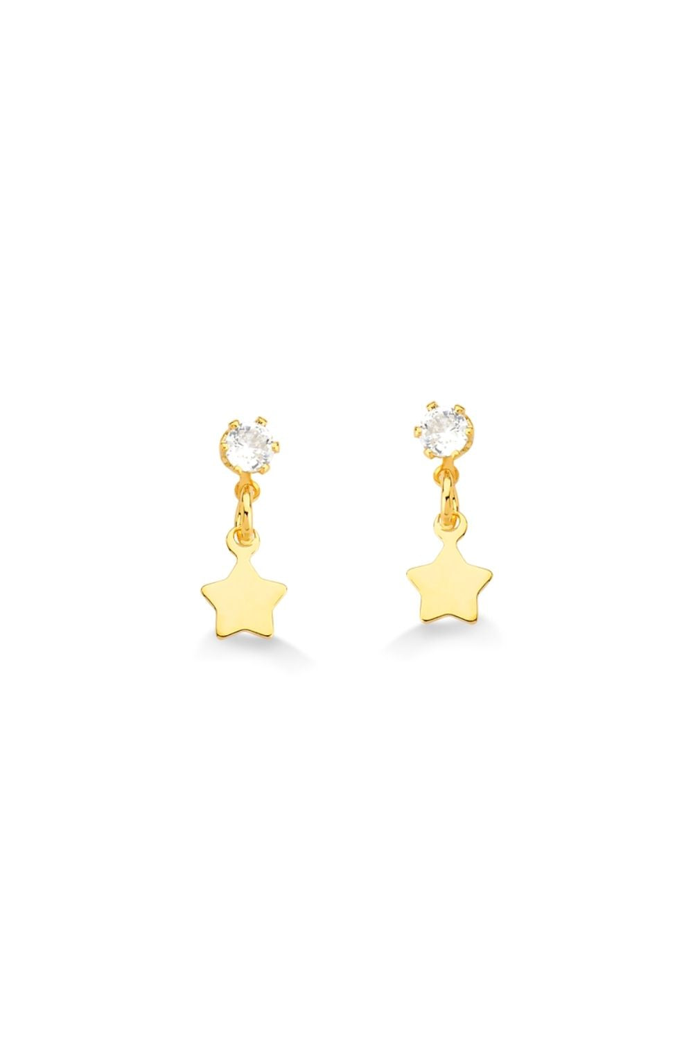 BRINCO PEQUENO COM PEDRA CRISTAL E ESTRELA FOLHEADO A OURO 18K