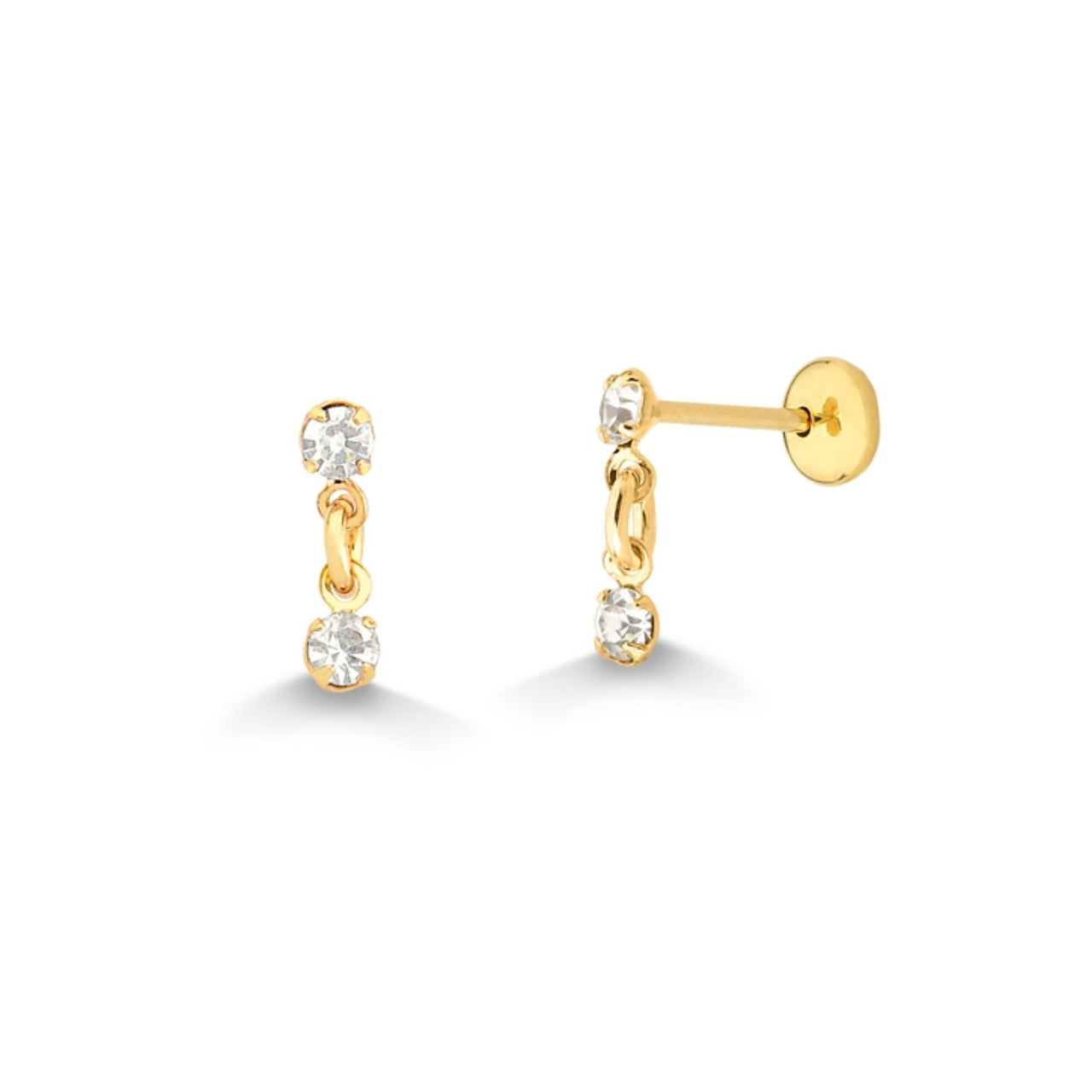 BRINCO DUAS PEDRA COM TARRACHA BABY FOLHEADO A OURO 18K