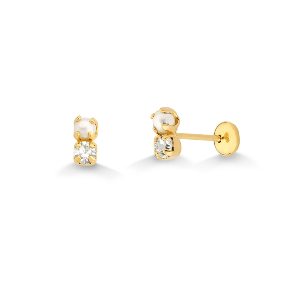 BRINCO PEROLA E PEDRA COM TARRACHA BABY FOLHEADO A OURO 18K