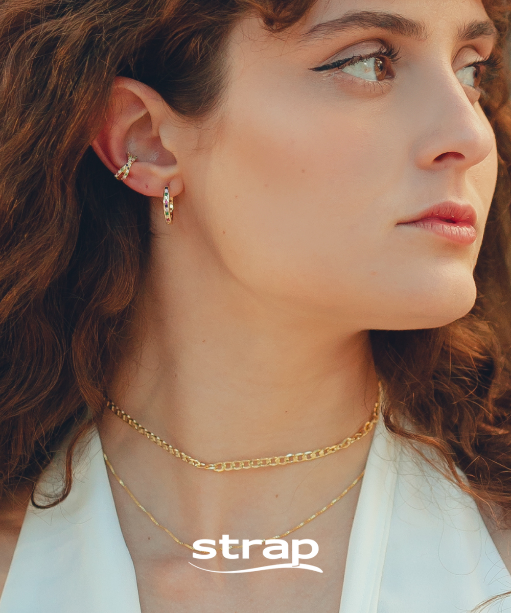 COLAR CHOKER DUPLA ELO GROUMET E VENEZIANA FOLHEADA A OURO 18K