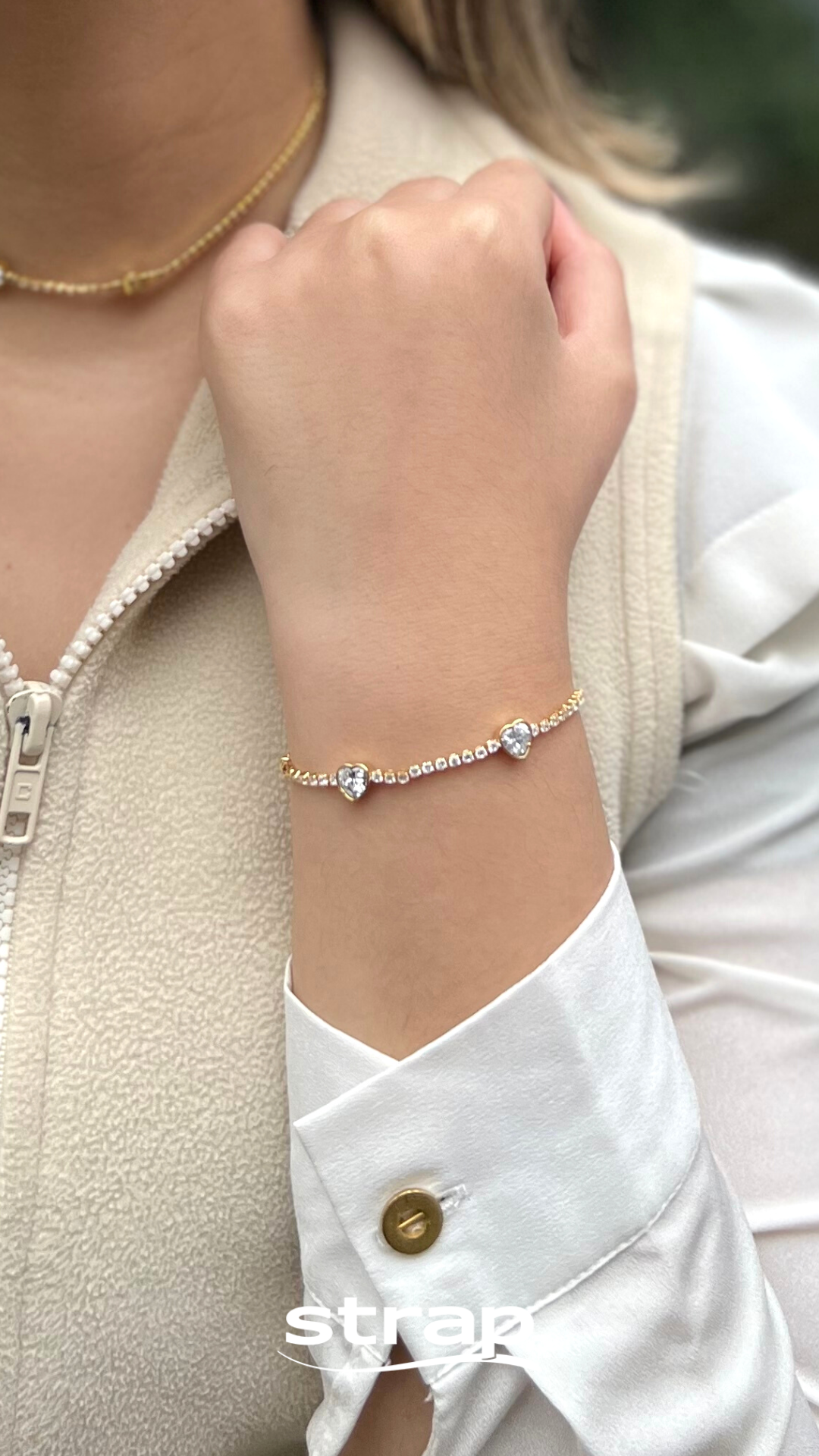 PULSEIRA REGULÁVEL COM ZIRCÔNIAS ESTILO RIVIERA FOLHEADA A OURO 18K