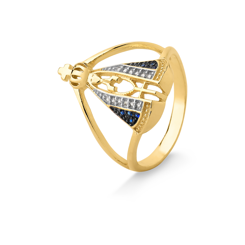 ANEL N. SENHORA APARECIDA CRAVEJADO DE ZIRCÔNIA FOLHEADO A OURO 18K