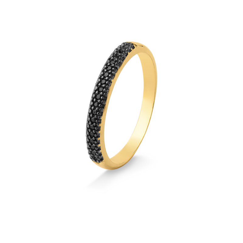 ANEL MEIA ALIANÇA CRAVEJADO DE ZIRCÔNIAS PRETAS FOLHEADO A OURO 18K