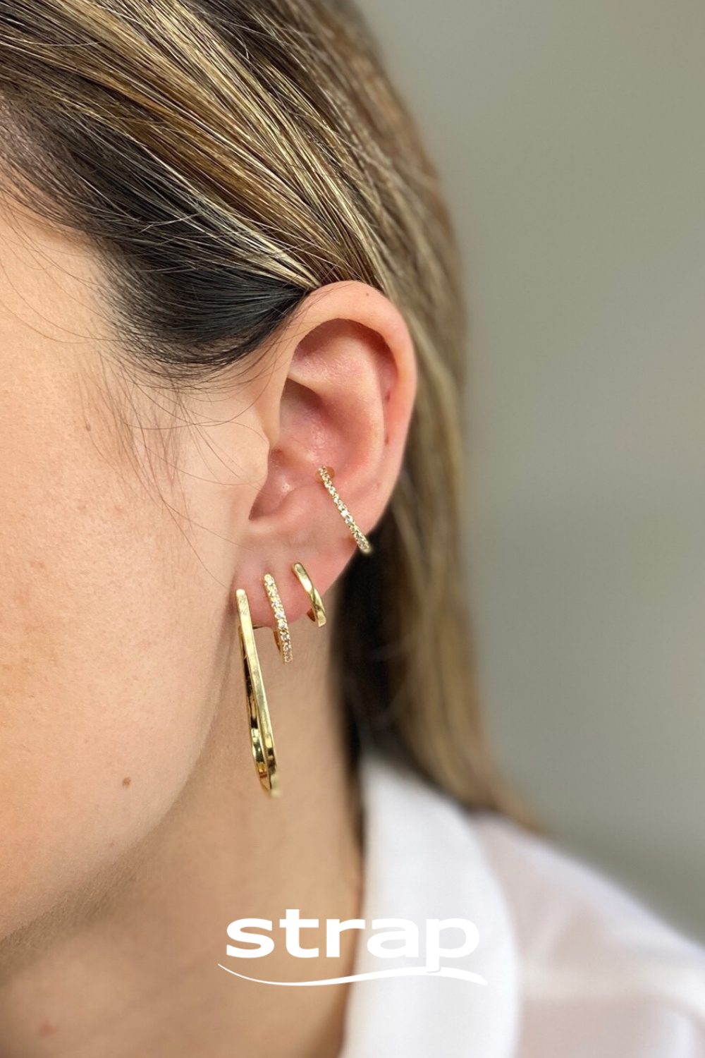 MIX DE BRINCO TRIPLO E PIERCING CRAVEJADO DE ZIRCONIA FOLHEADO A OURO 18K