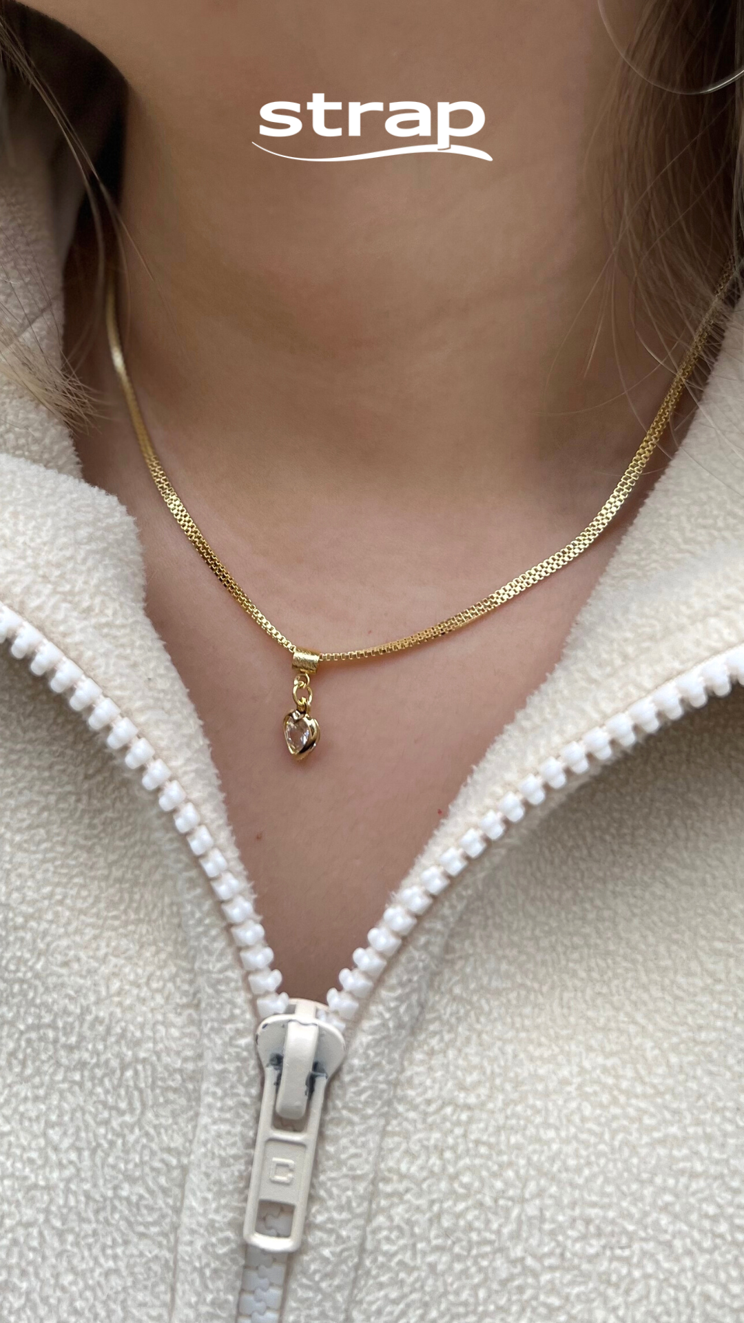 COLAR COM PINGENTE FIXO DE CORAÇÃO EM ZIRCONIA FOLHEADO A OURO 18K