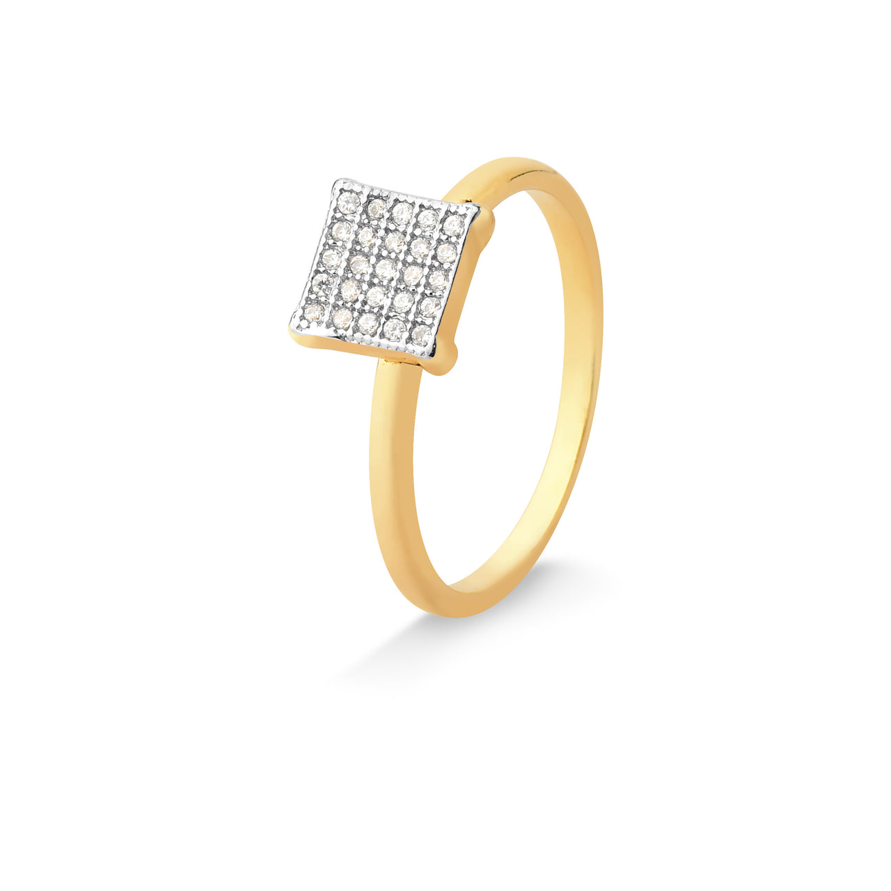 ANEL QUADRADO CRAVEJADO DE ZIRCÔNIAS FOLHEADO A OURO 18K