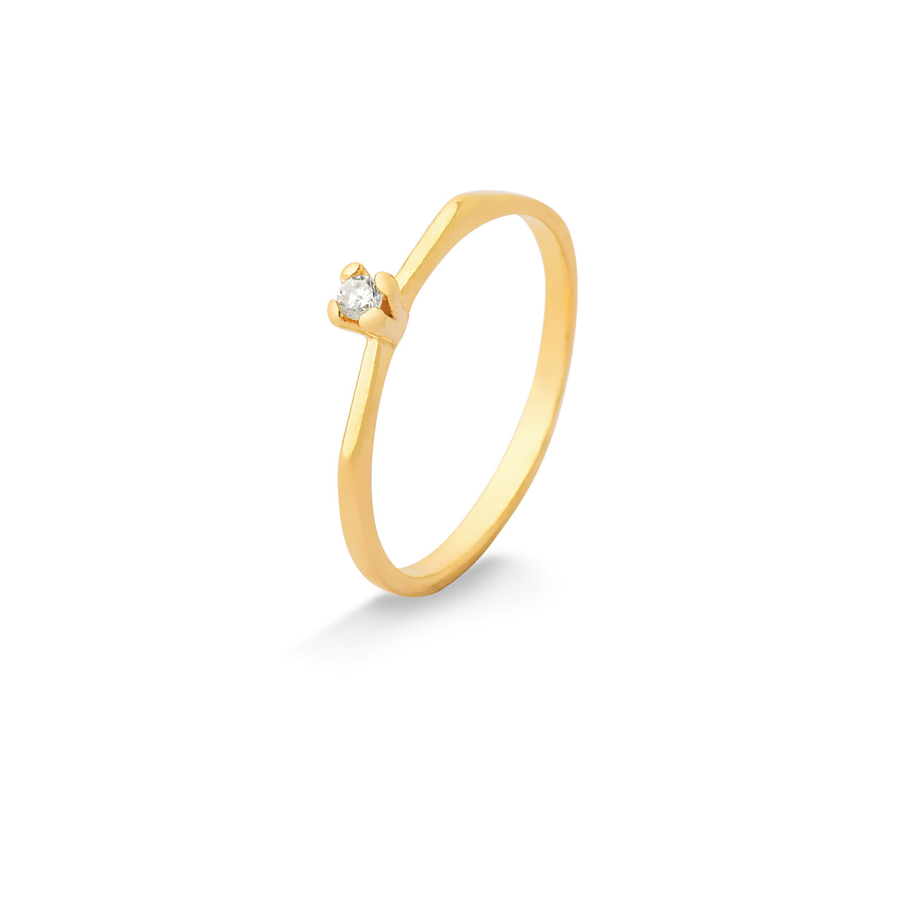 ANEL SOLITÁRIO COM ZIRCÔNIA PEQUENA FOLHEADO A OURO 18K