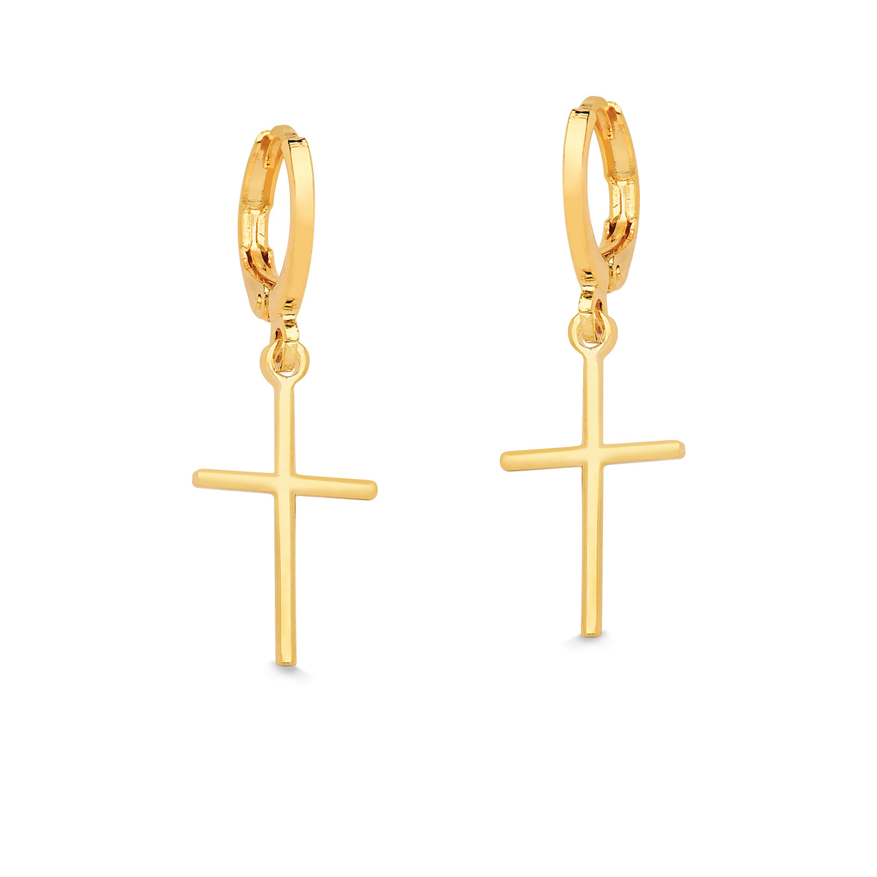 BRINCO DE ARGOLA COM PINGENTE DE CRUZ MÉDIA FOLHEADO A OURO 18K