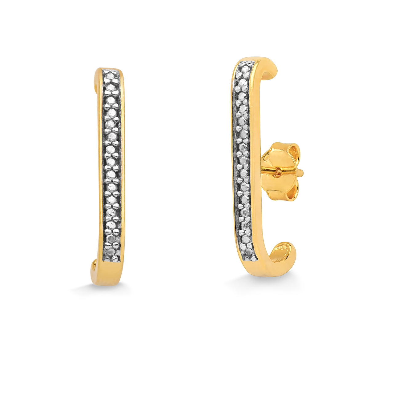 BRINCO EAR HOOK COM RÓDIO NEGRO E ZIRCÔNIAS FOLHEADO A OURO 18K