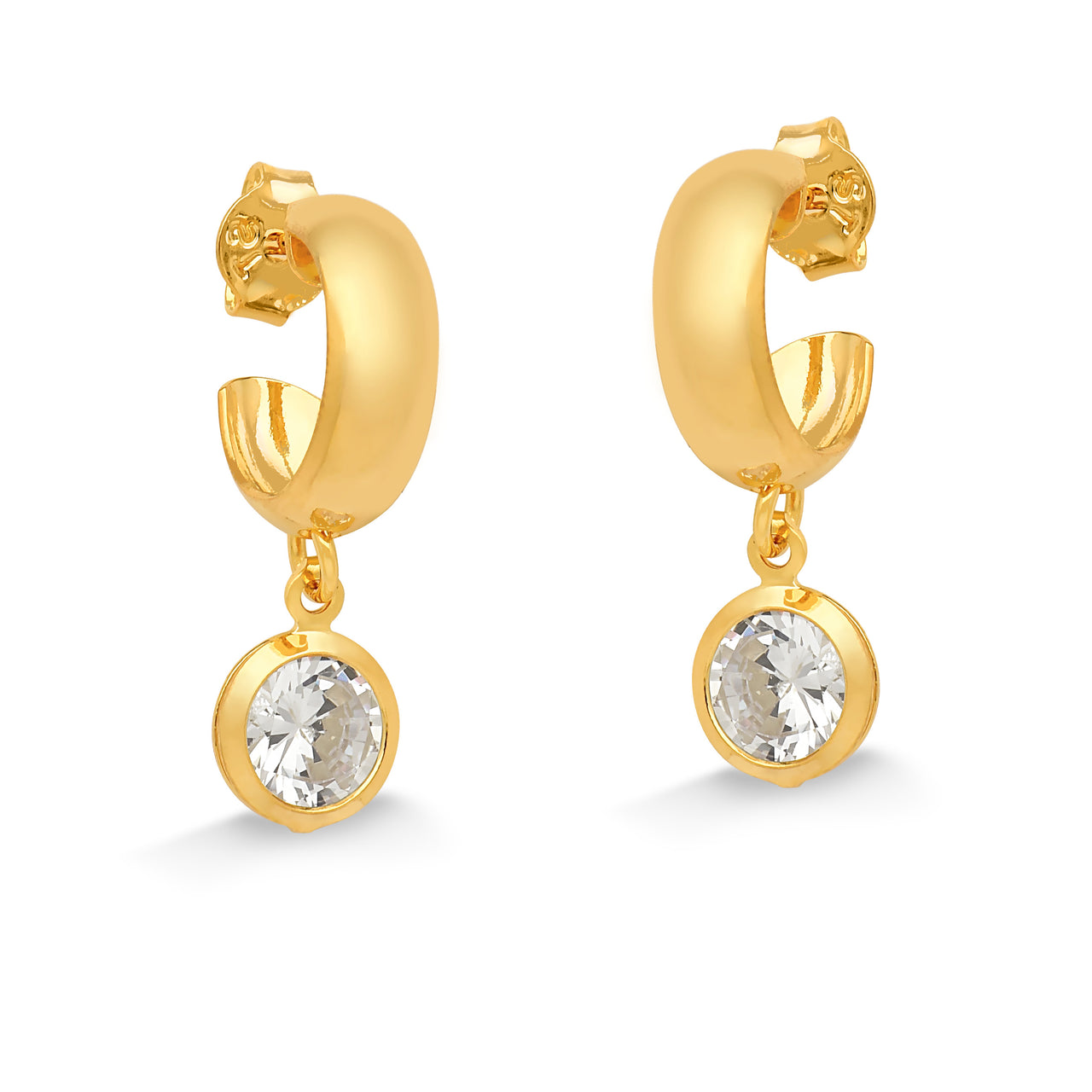 BRINCO DE ARGOLA ABERTA COM PINGENTE DE PONTO DE LUZ FOLHEADO A OURO 18K