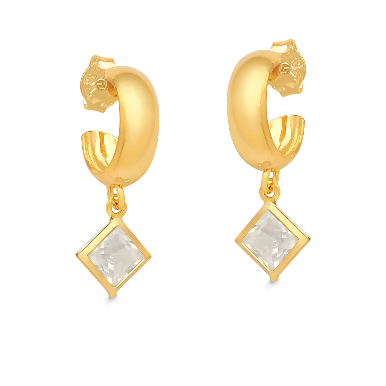 BRINCO DE ARGOLA COM ZIRCÔNIA QUADRADA FOLHEADO A OURO 18K