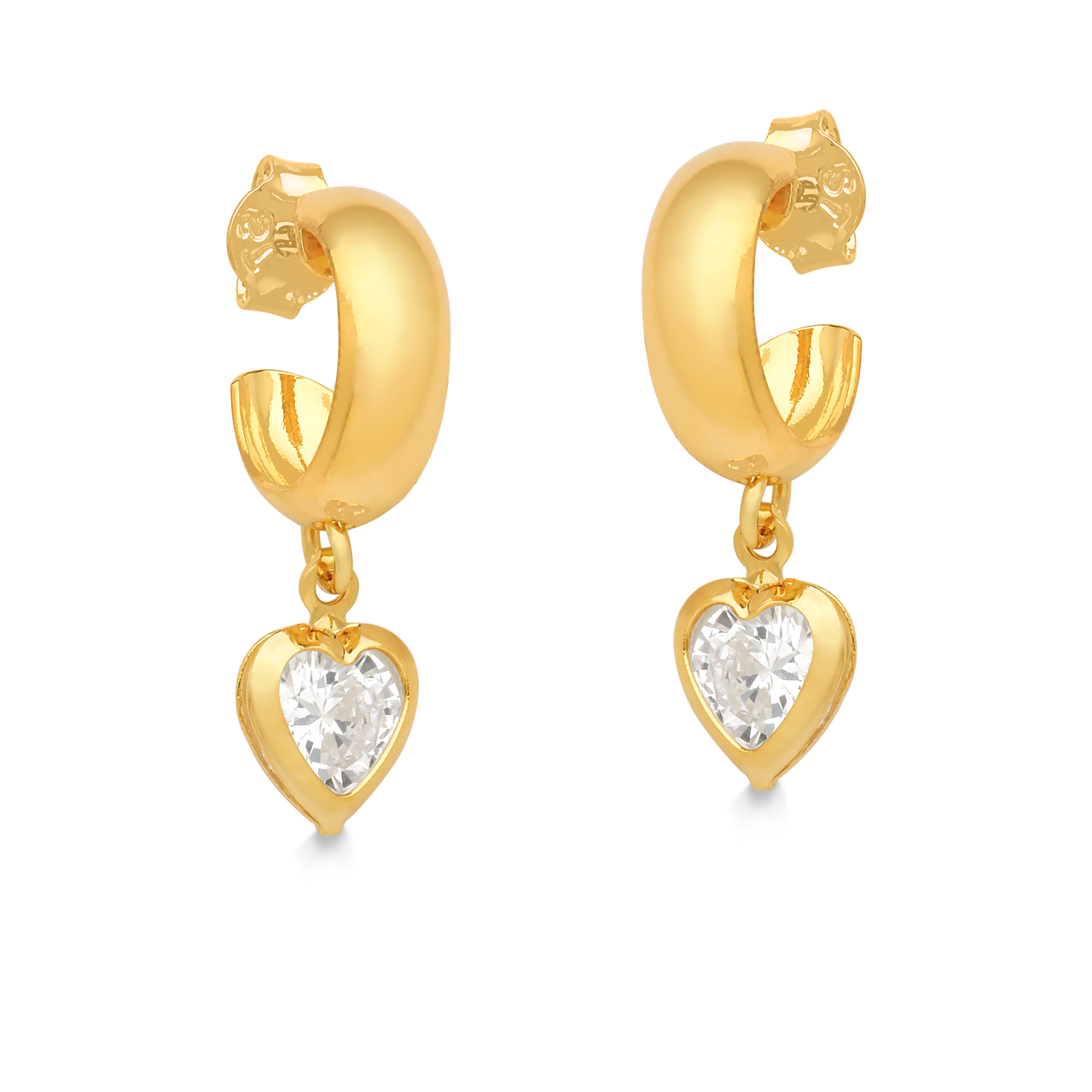 BRINCO DE ARGOLA ABERTA COM PINGENTE DE CORAÇÃO FOLHEADO A OURO 18K