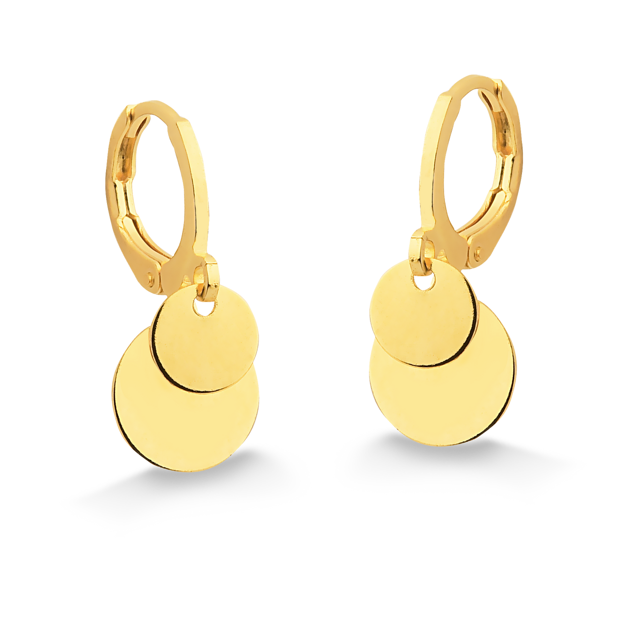 BRINCO DE ARGOLA FECHADA PEQUENA COM 2 PINGENTES DE CONFETE FOLHEADO A OURO 18K