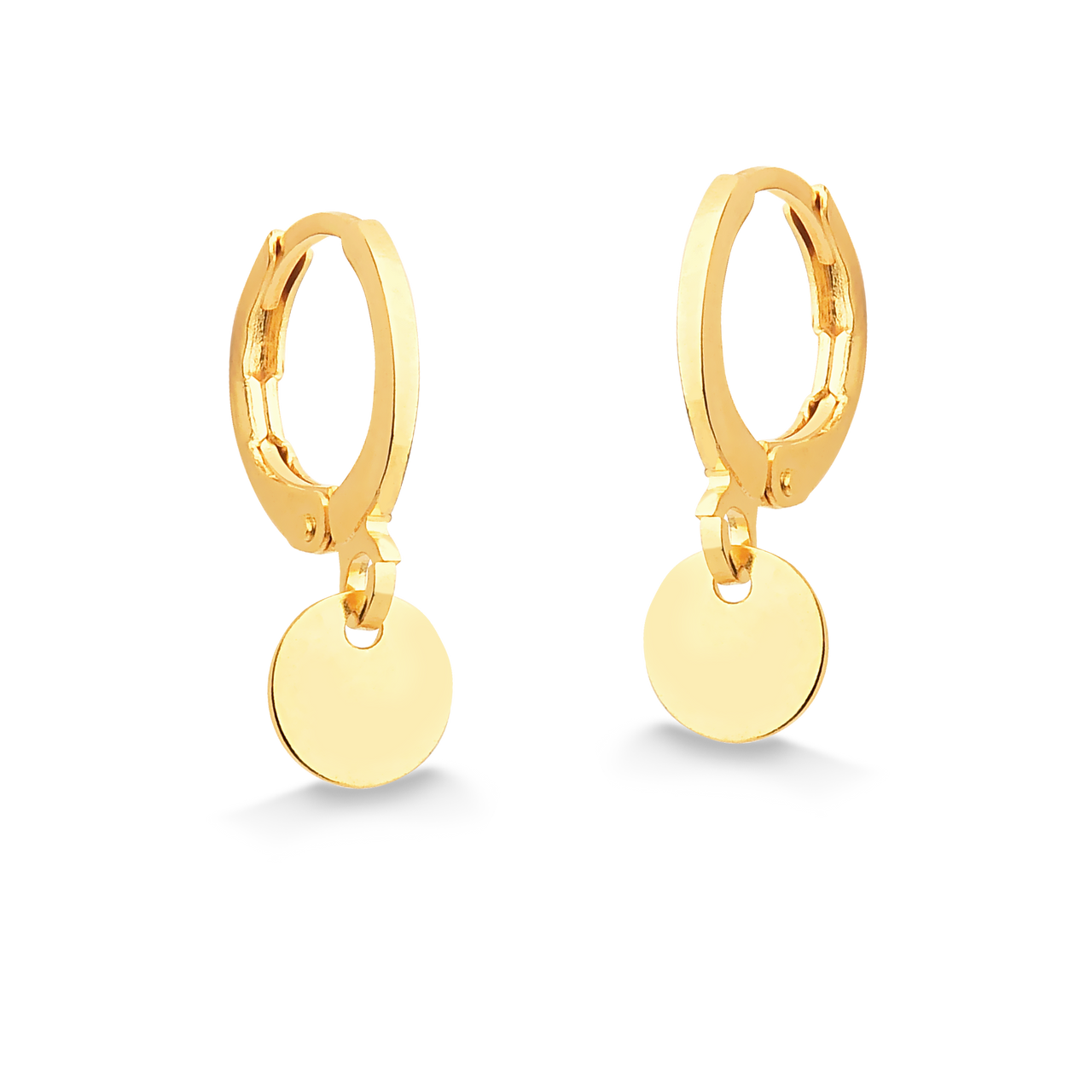 BRINCO DE ARGOLA FECHADA PEQUENA COM 1 PINGENTE DE MINI CONFETE FOLHEADO A OURO 18K