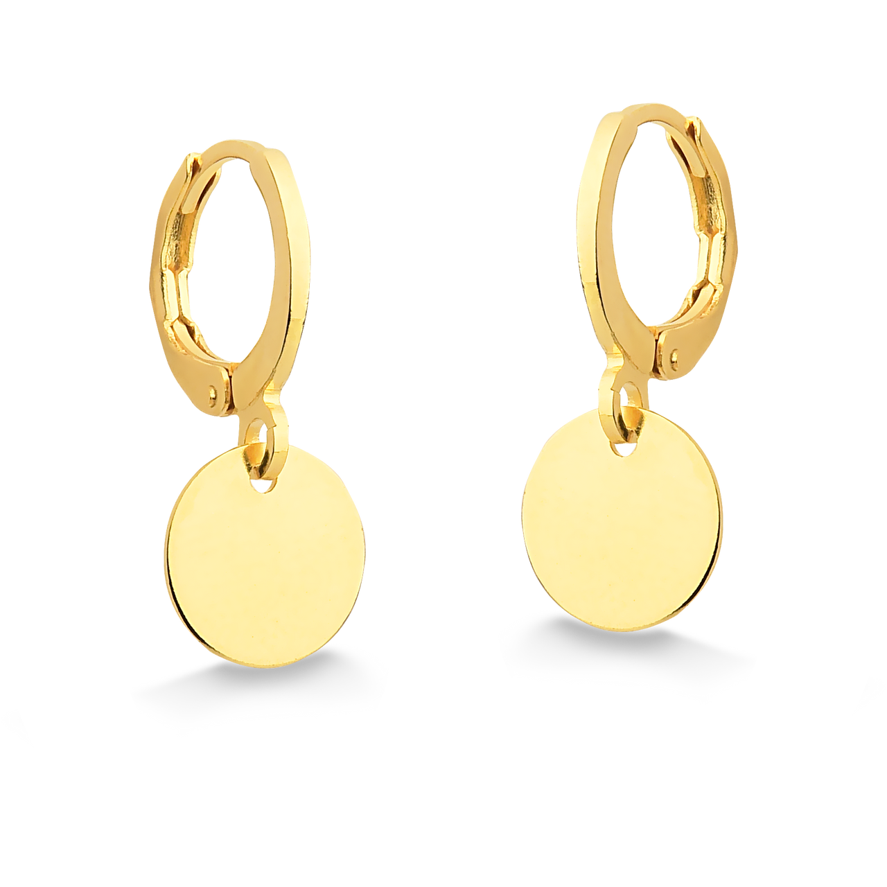 BRINCO DE ARGOLA FECHADA PEQUENA COM 1 PINGENTE DE CONFETE FOLHEADO A OURO 18K