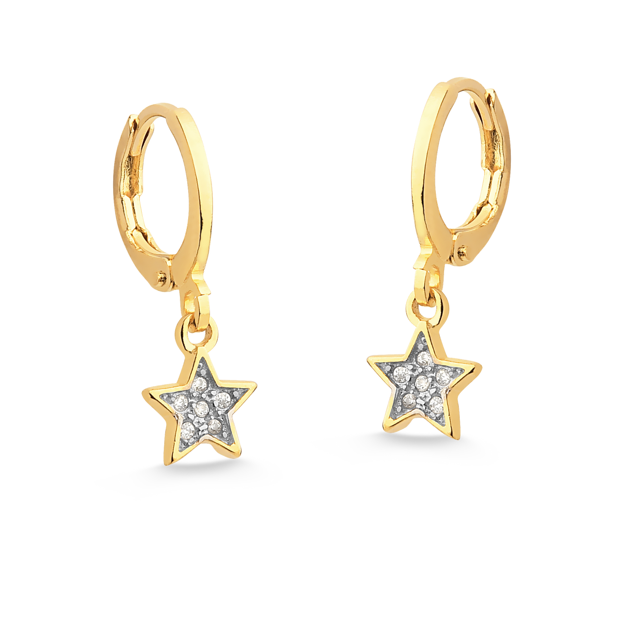 BRINCO DE ARGOLA FECHADA COM PINGENTE DE ESTRELA FOLHEADO A OURO 18K