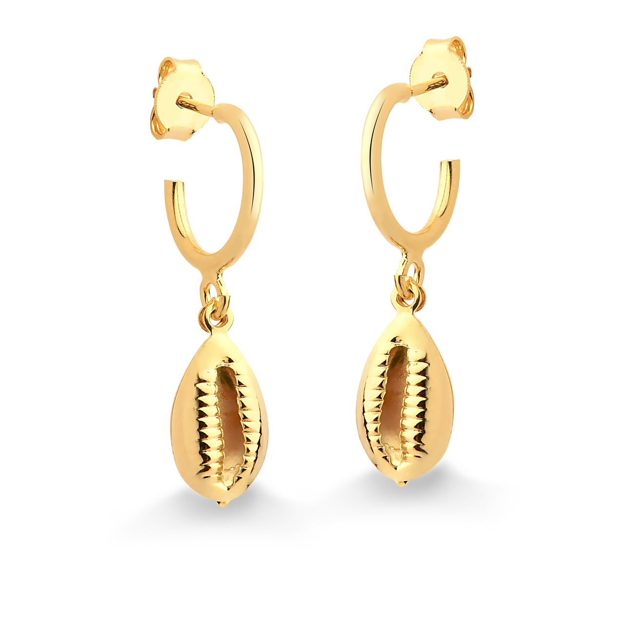 BRINCO DE ARGOLA PEQUENA COM BÚZIO FOLHEADA A OURO 18K