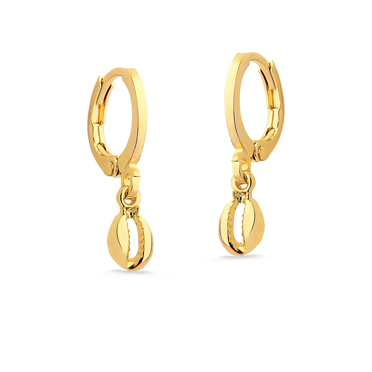 BRINCO DE ARGOLA FECHADA COM MINI BÚZIOS FOLHEADO A OURO 18K