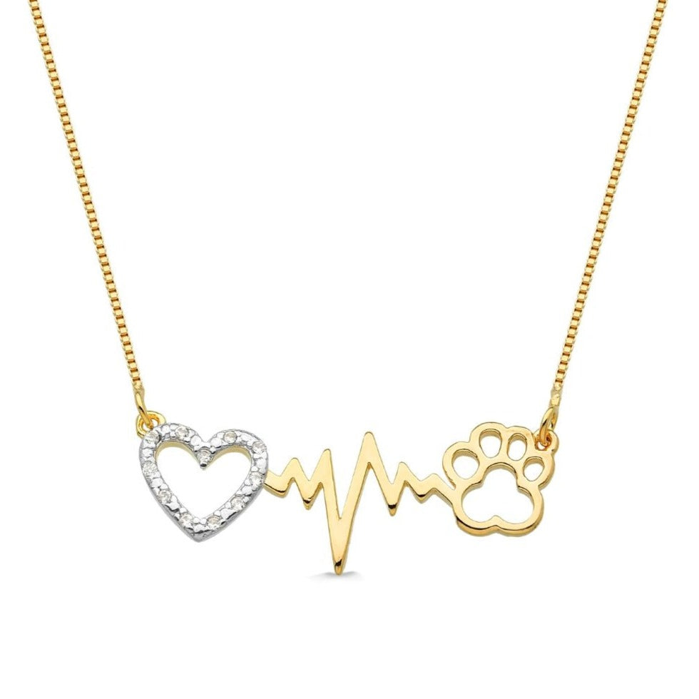 COLAR PET BATIMENTOS CARDÍACOS CRAVEJADO DE ZIRCÔNIAS FOLHEADO A OURO 18K