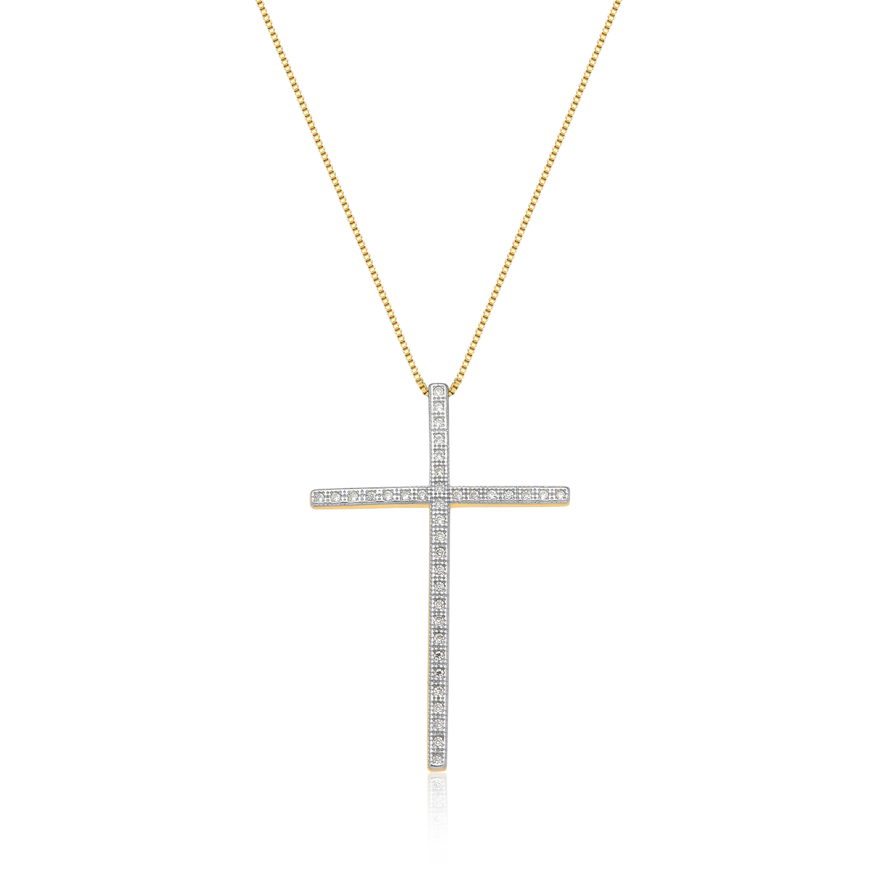 COLAR COM CRUCIFIXO GRANDE CRAVEJADO DE ZIRCÔNIAS FOLHEADO A OURO 18K