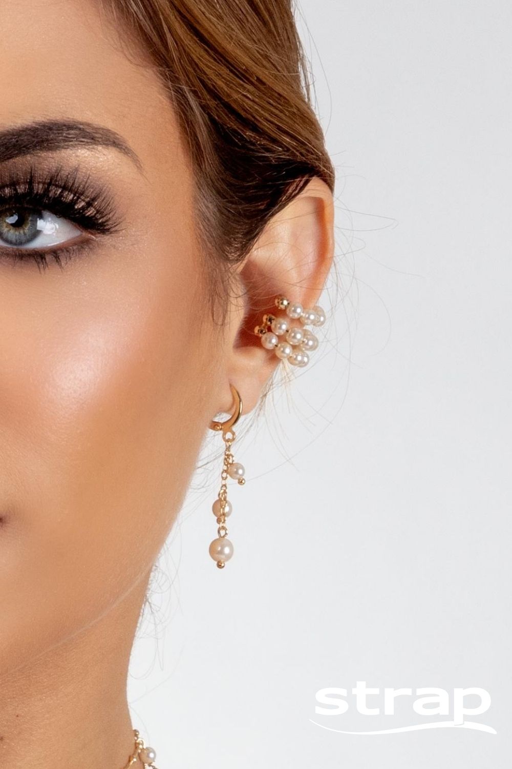 BRINCO PIERCING DE PRESSÃO COM PÉROLAS FOLHEADO A OURO 18K
