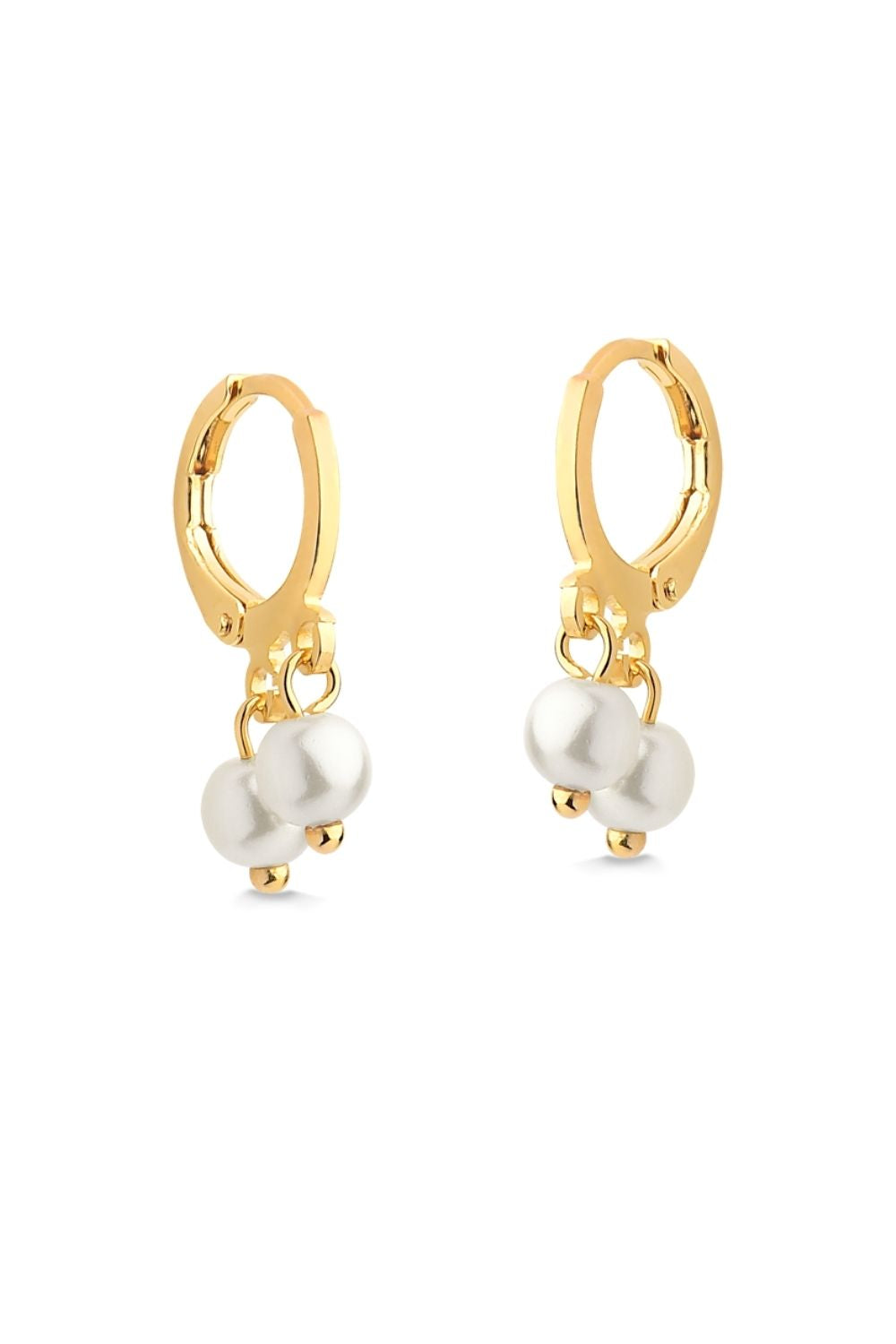 BRINCO DE ARGOLA COM DUAS PÉROLAS FOLHEADO A OURO 18K
