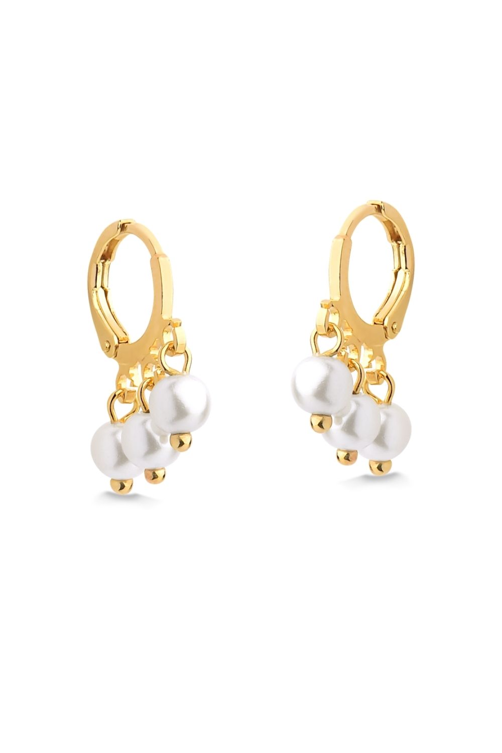 BRINCO DE ARGOLA COM TRÊS PÉROLAS FOLHEADO A OURO 18K