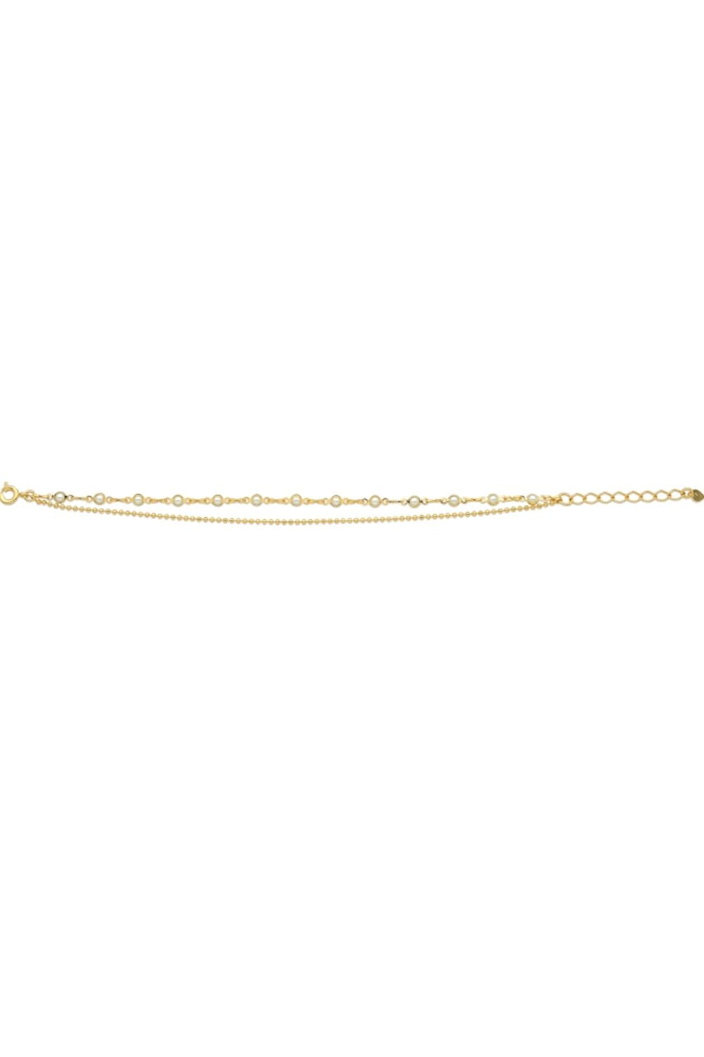PULSEIRA DUPLA COM PÉROLAS FOLHEADA A OURO 18K
