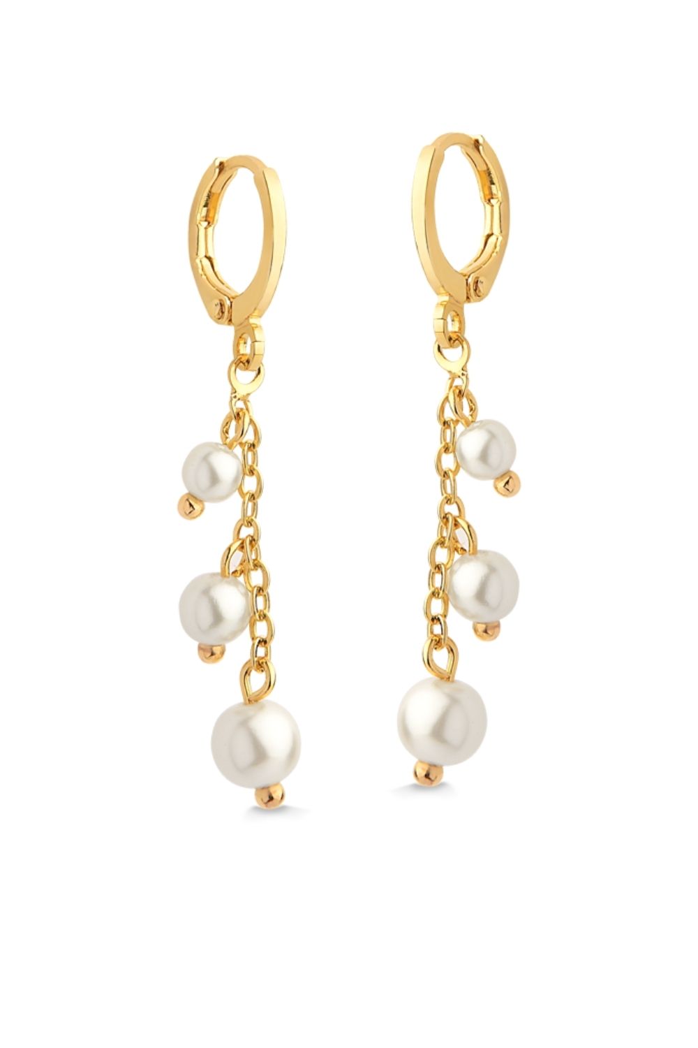 BRINCO DE ARGOLA COM PÉROLAS FOLHEADO A OURO 18K