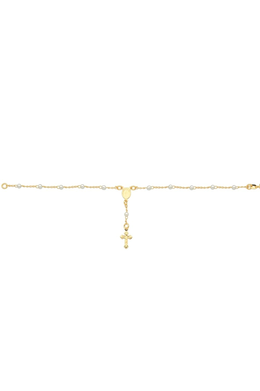 PULSEIRA TERÇO COM PÉROLAS PEQUENAS FOLHEADA A OURO 18K