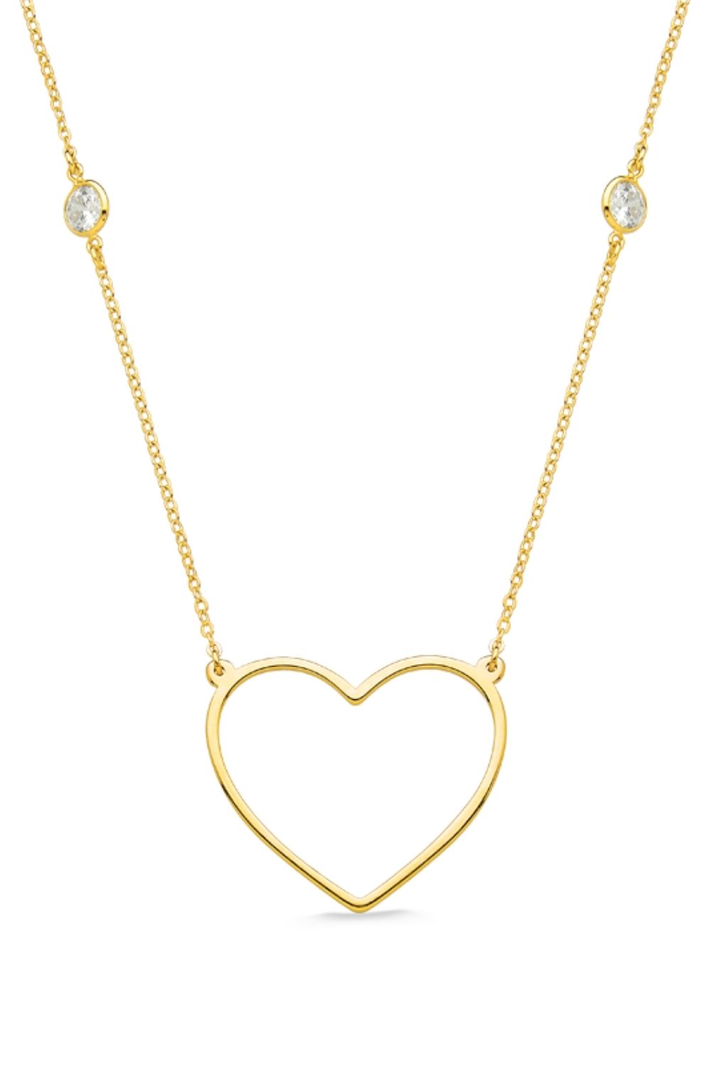 COLAR LONGO 70 CM COM CORAÇÃO GRANDE E ZIRCÔNIA FOLHEADO A OURO 18K