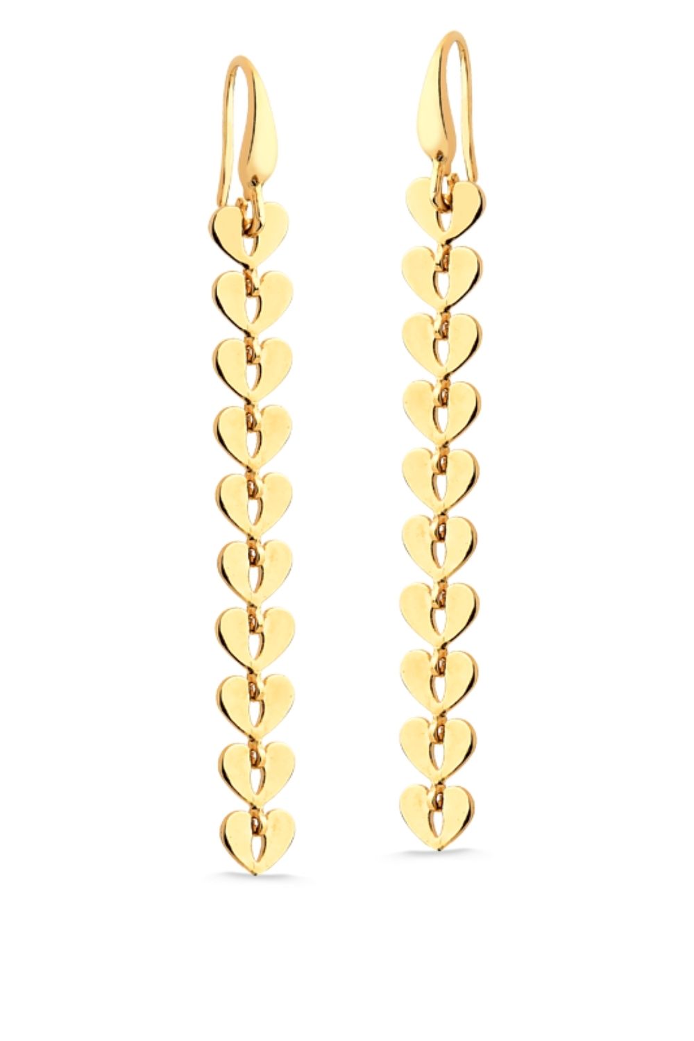 BRINCO DE GANCHO COM CORAÇÕES FOLHEADO A OURO 18K