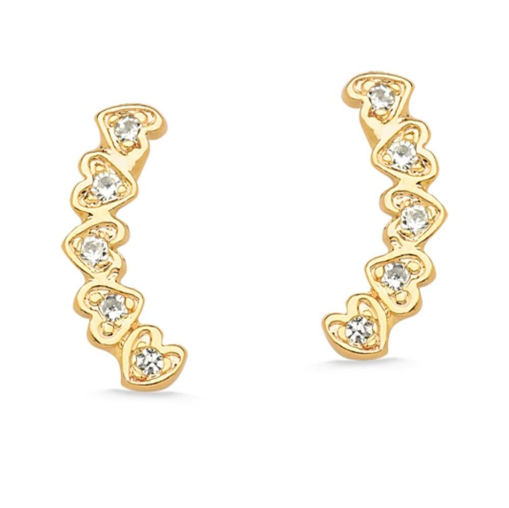 BRINCO MINI CORAÇÕES COM ZIRCÔNIAS FOLHEADO A OURO 18K