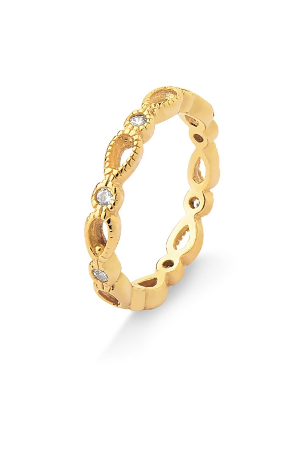 ANEL VAZADO COM ZIRCÔNIAS FOLHEADO A OURO 18K