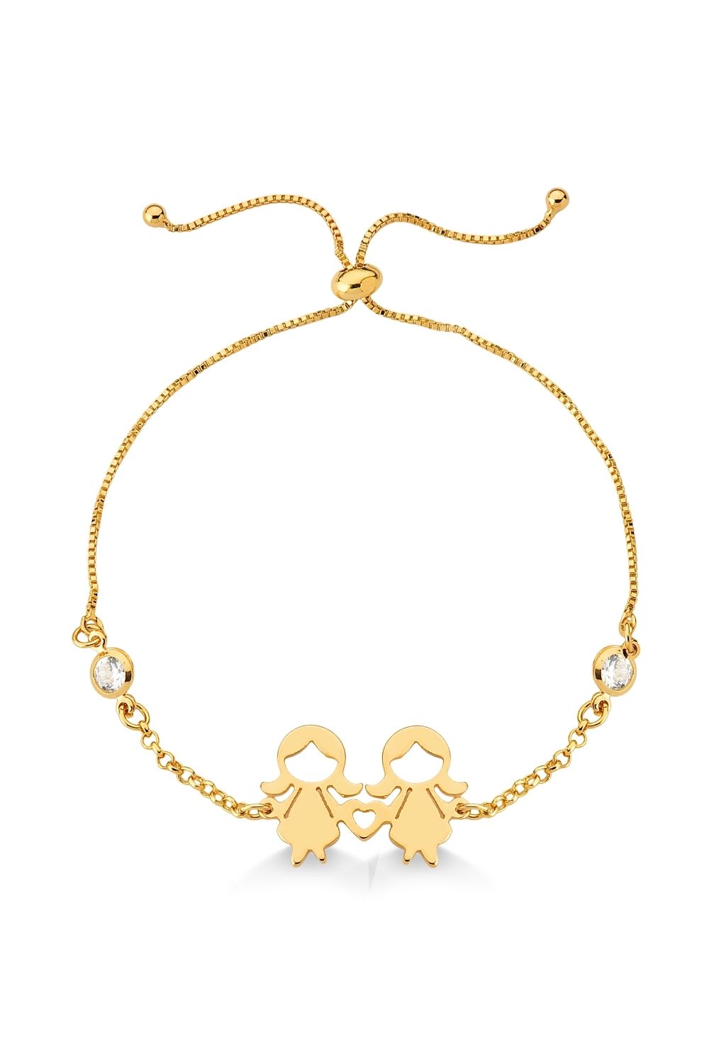 PULSEIRA DUAS MENINAS COM ZIRCÔNIAS FOLHEADA A OURO 18K
