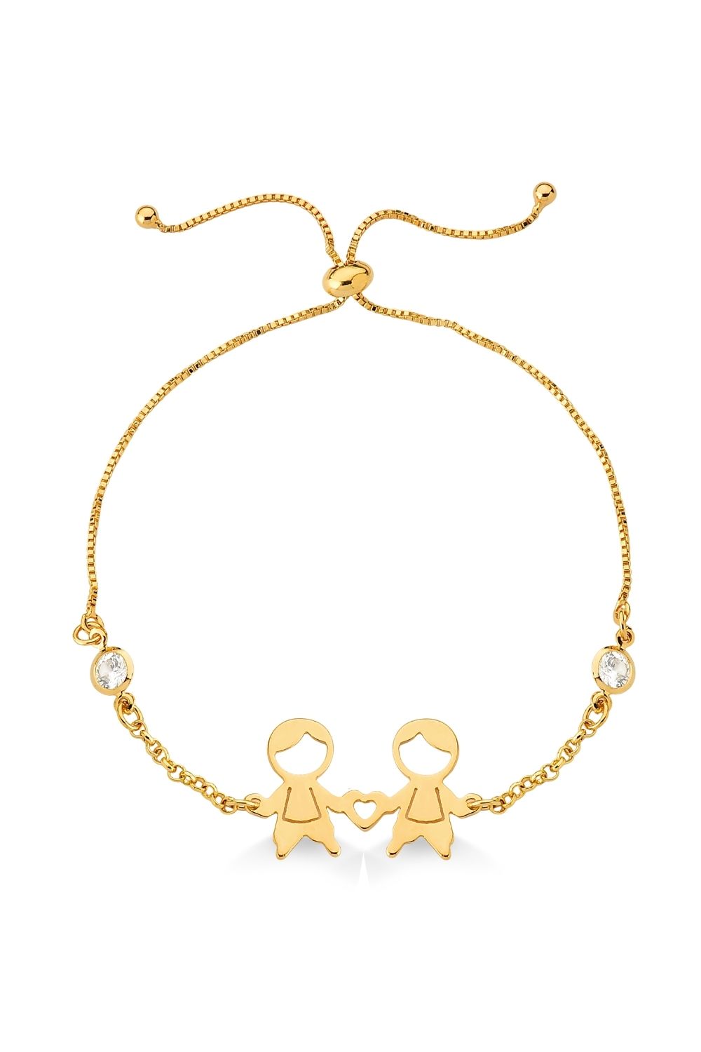PULSEIRA DOIS MENINOS COM ZIRCÔNIAS FOLHEADA A OURO 18K