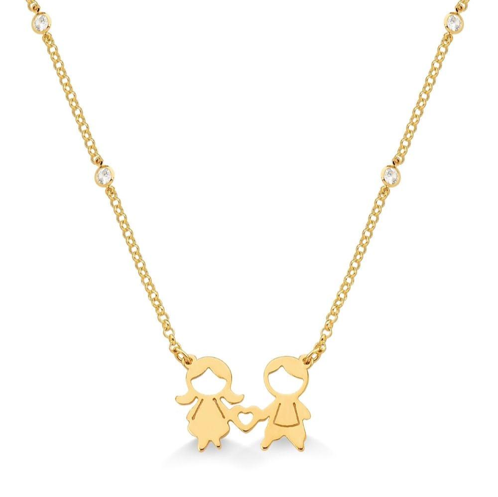 COLAR MENINA MENINO COM ZIRCÔNIAS FOLHEADO A OURO 18K