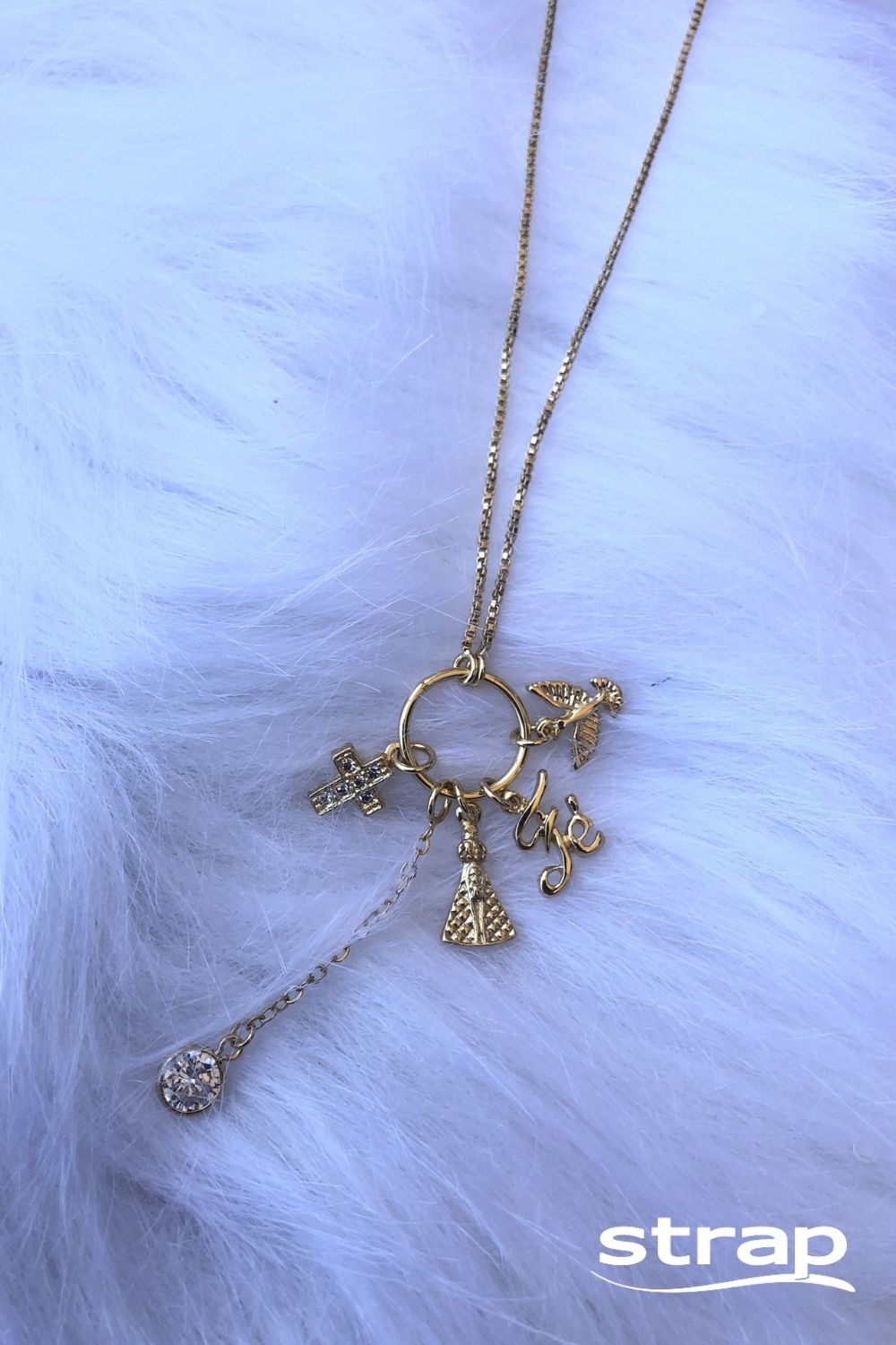 COLAR COM PINGENTES RELIGIOSOS FOLHEADO A OURO 18K